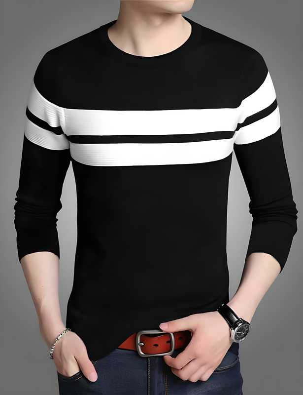 Cotton Blend Color Block Full Sleeves T-Shirt