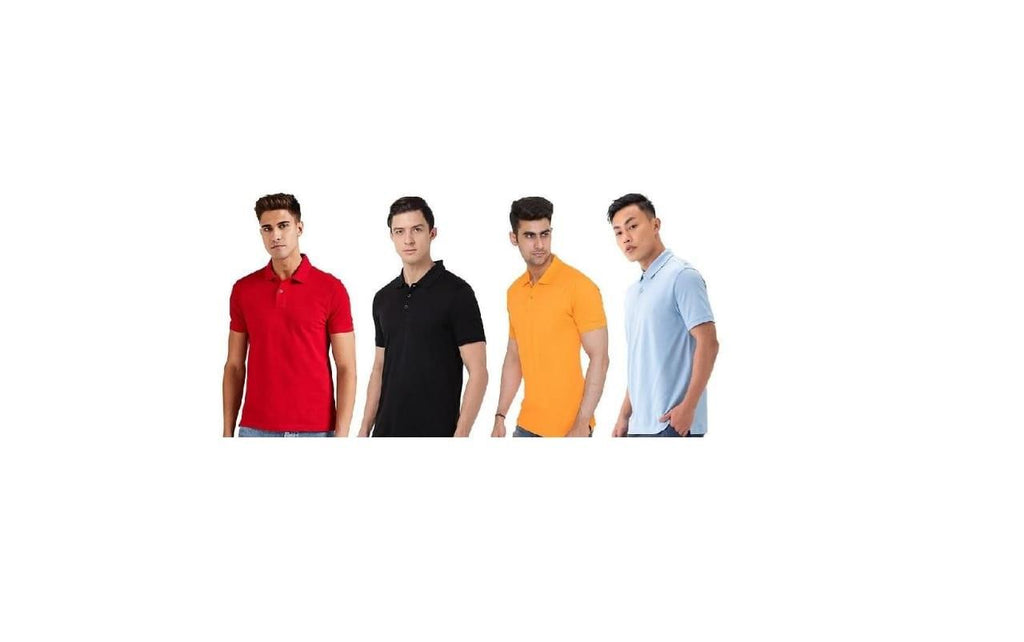 Solid  Half Sleeves Polo Neck Mens T-Shirt - Pack of 4