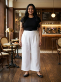 Plus Size Classic White Linen Trousers for Women – Comfortable Wide Leg Pants