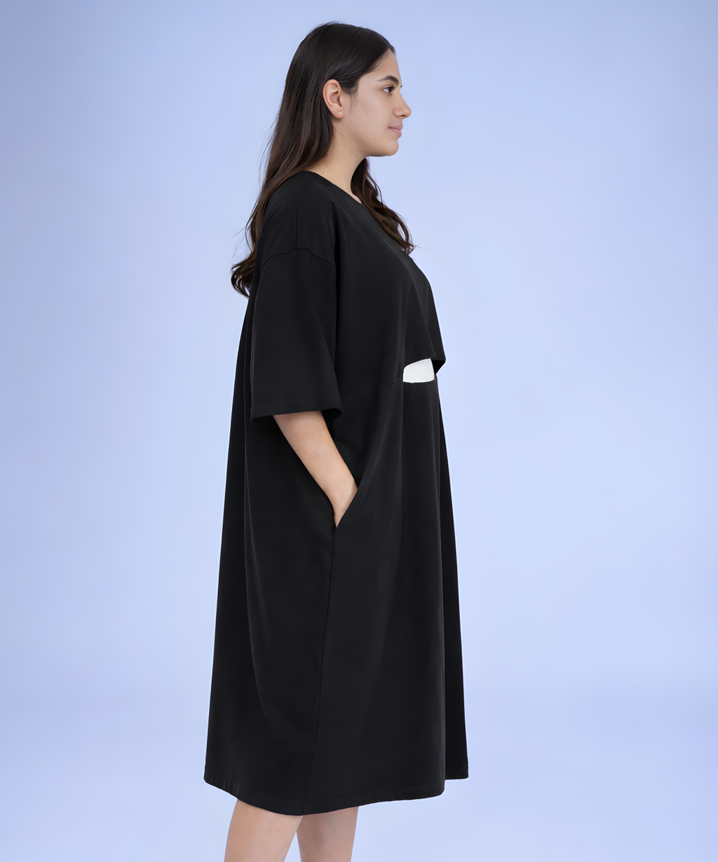 Black Feeding Oversized Pocket Tees (With Full Zip)