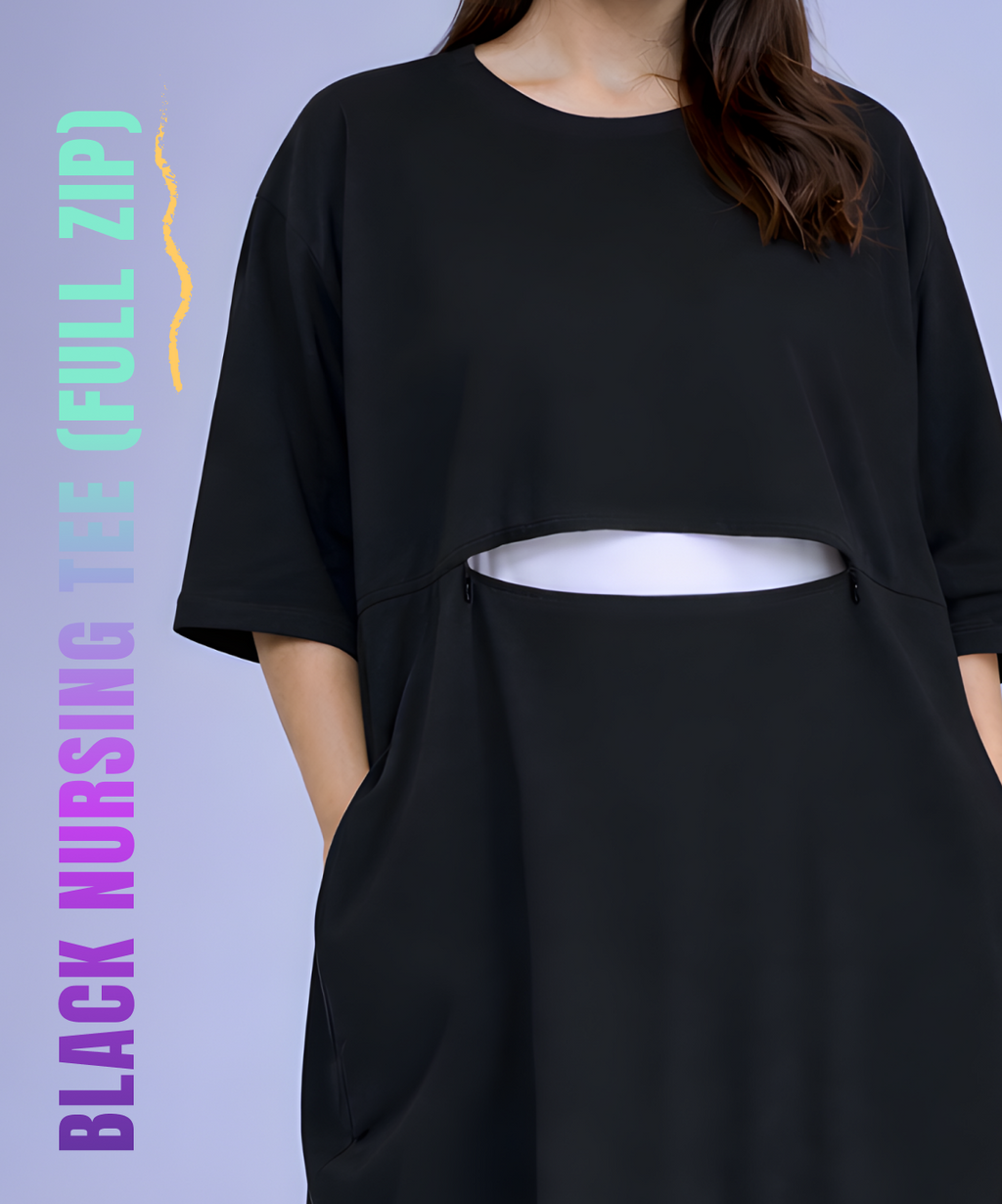 Black Feeding Oversized Pocket Tees (With Full Zip)