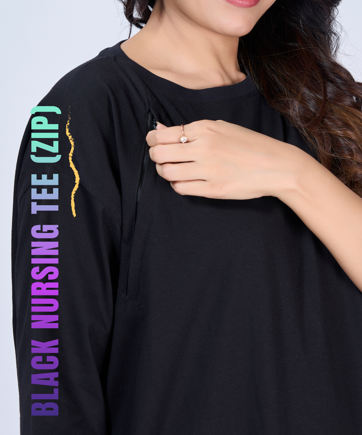 Black Feeding Oversized Pocket Tees (With Zip)
