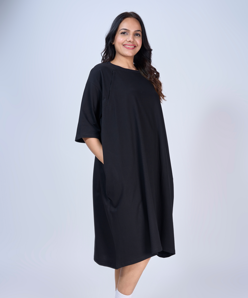 Black Feeding Oversized Pocket Tees (With Zip)