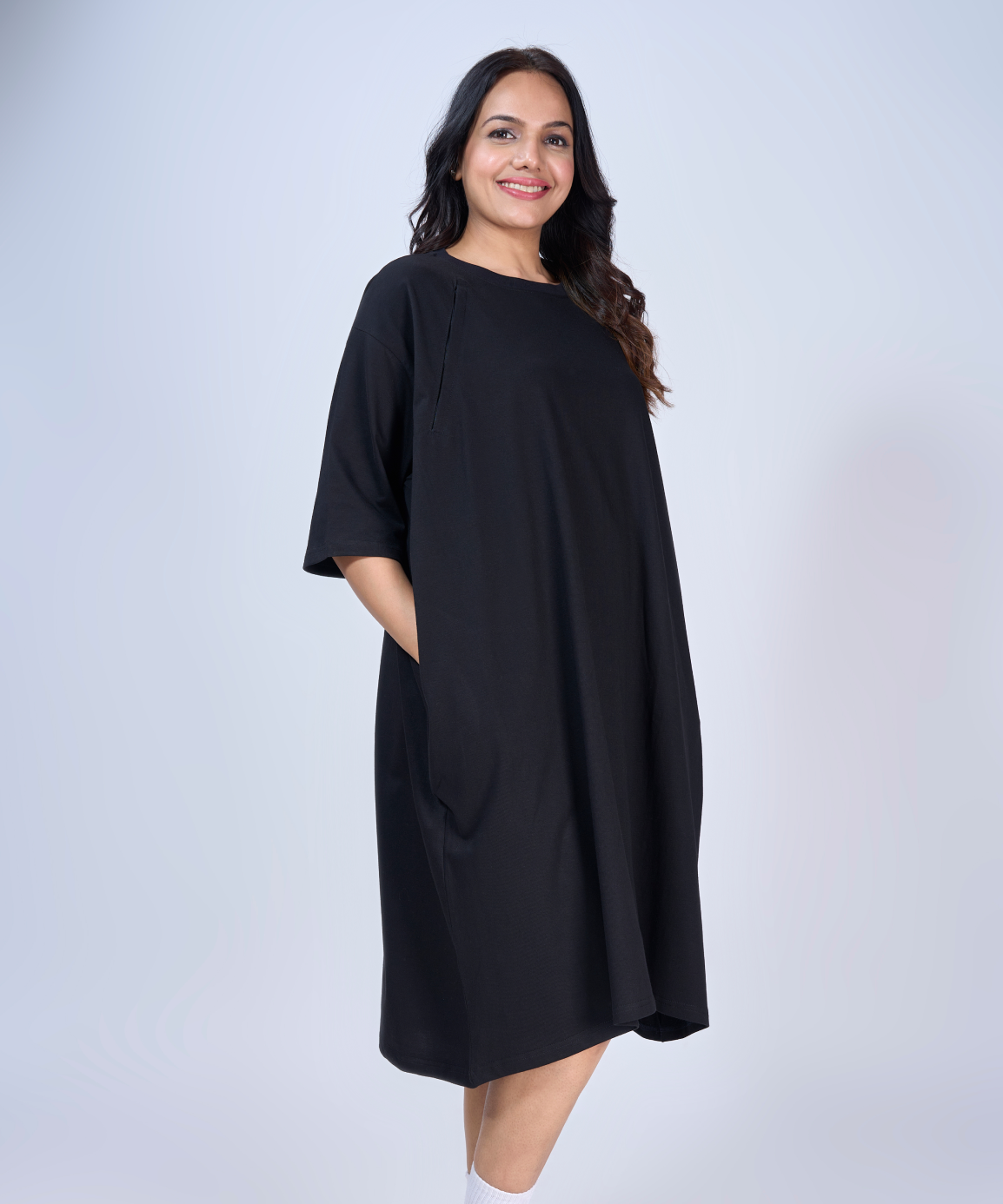 Black Feeding Oversized Pocket Tees (With Zip)