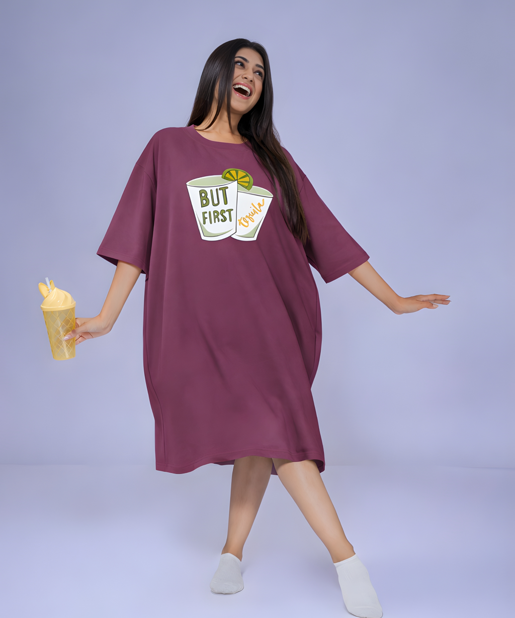 But First Tequila Oversized Pocket Tee