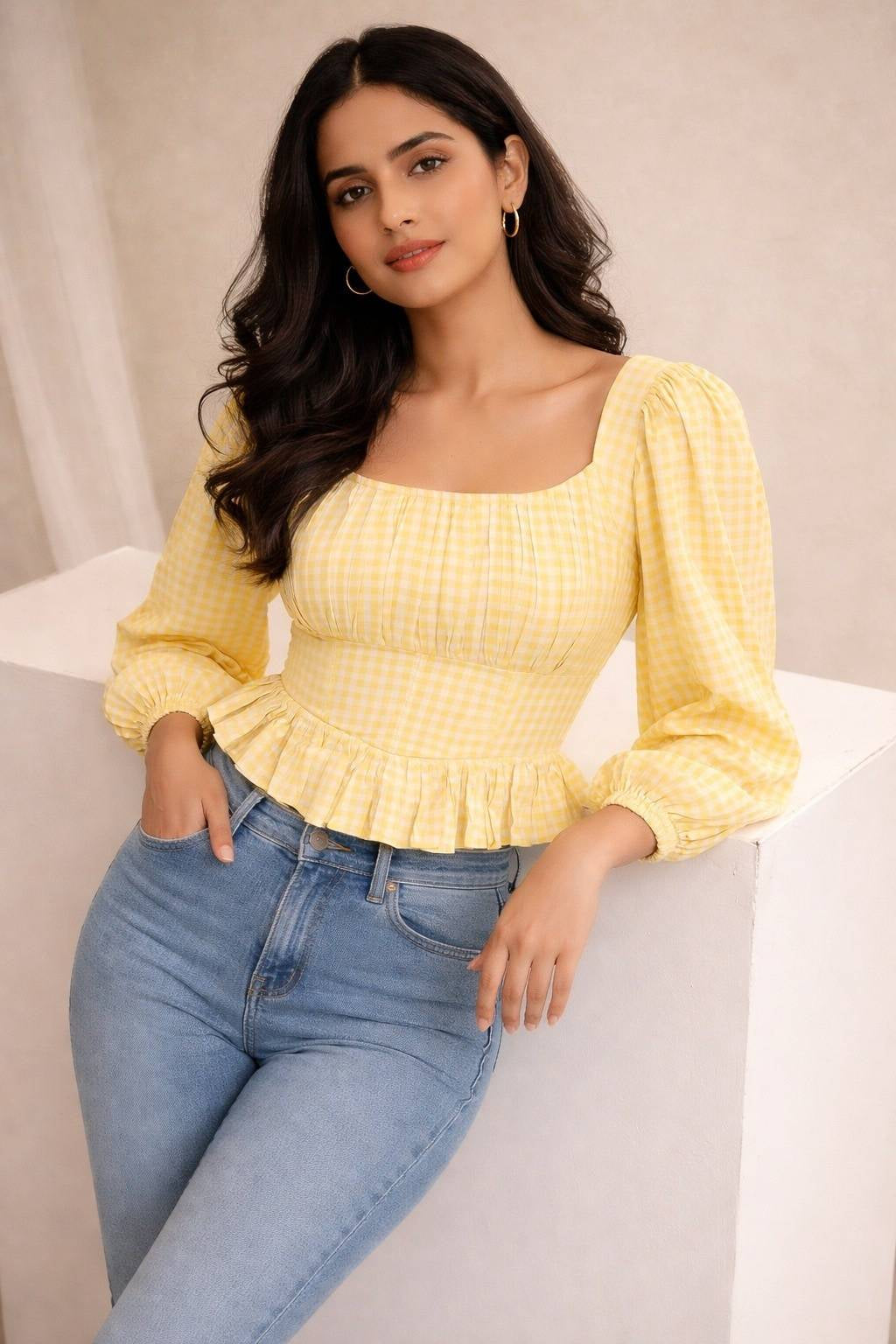 Yellow Gingham Corset Top