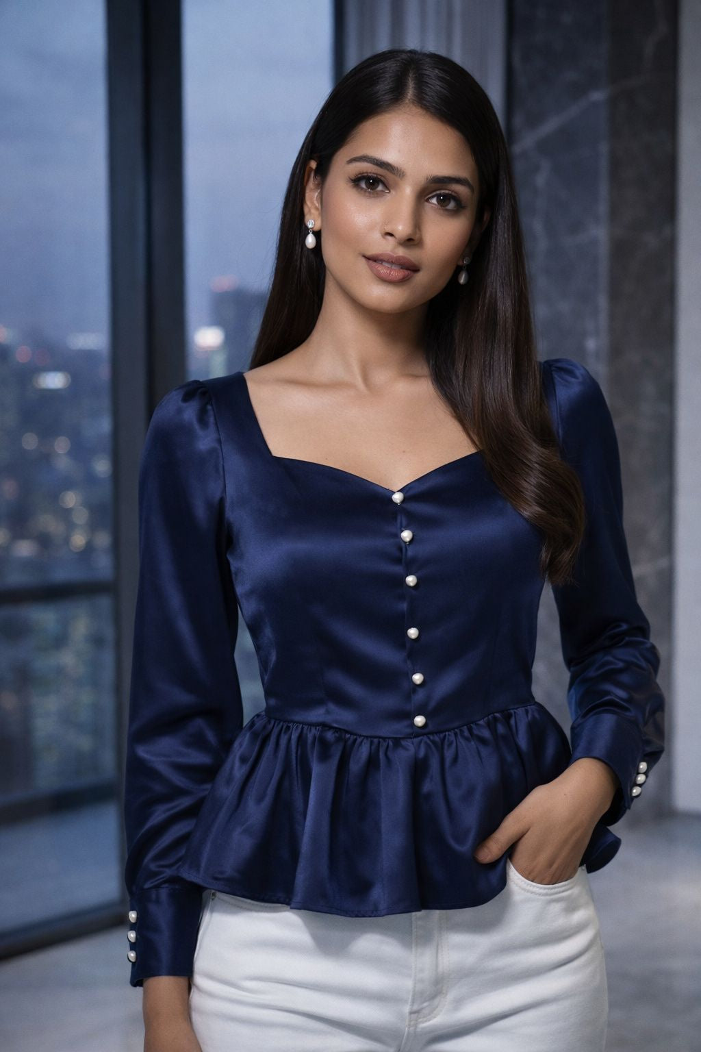 Pearl Button Satin Top