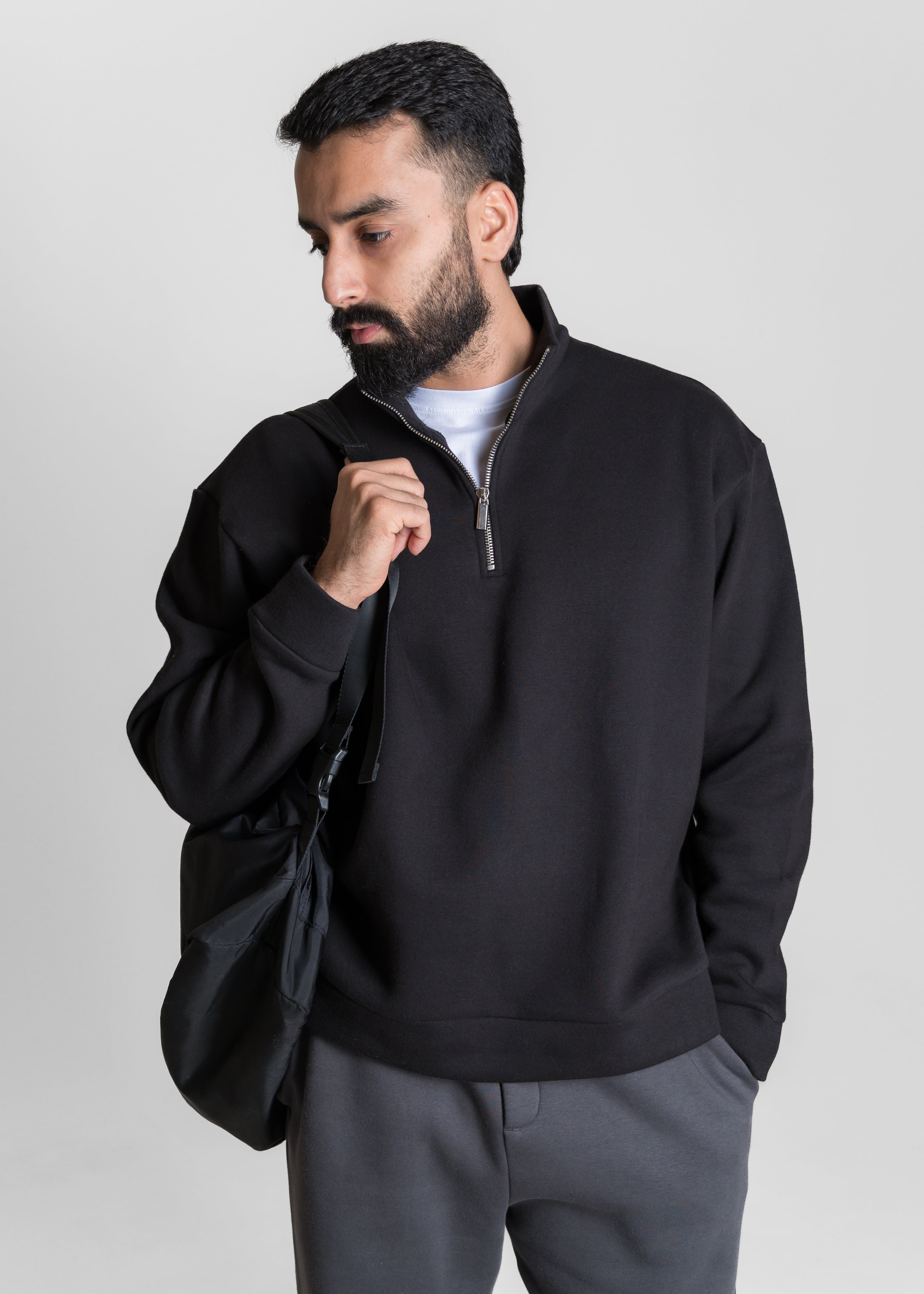Step-Out Half-Zip Sweatshirt — Black