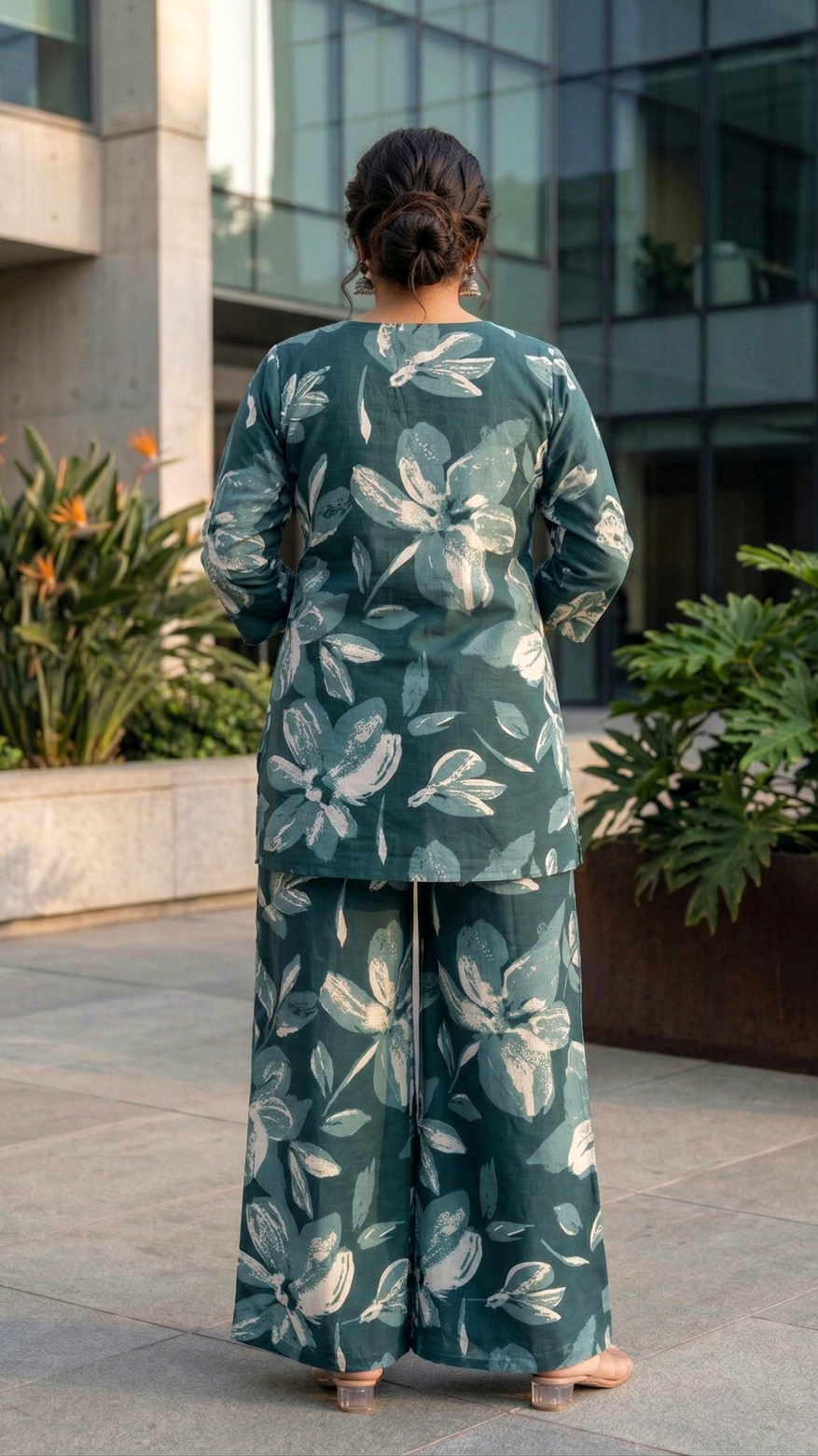 Plus Size Cotton Printed Cord Set – Floral Print Co-ord Set (Green)