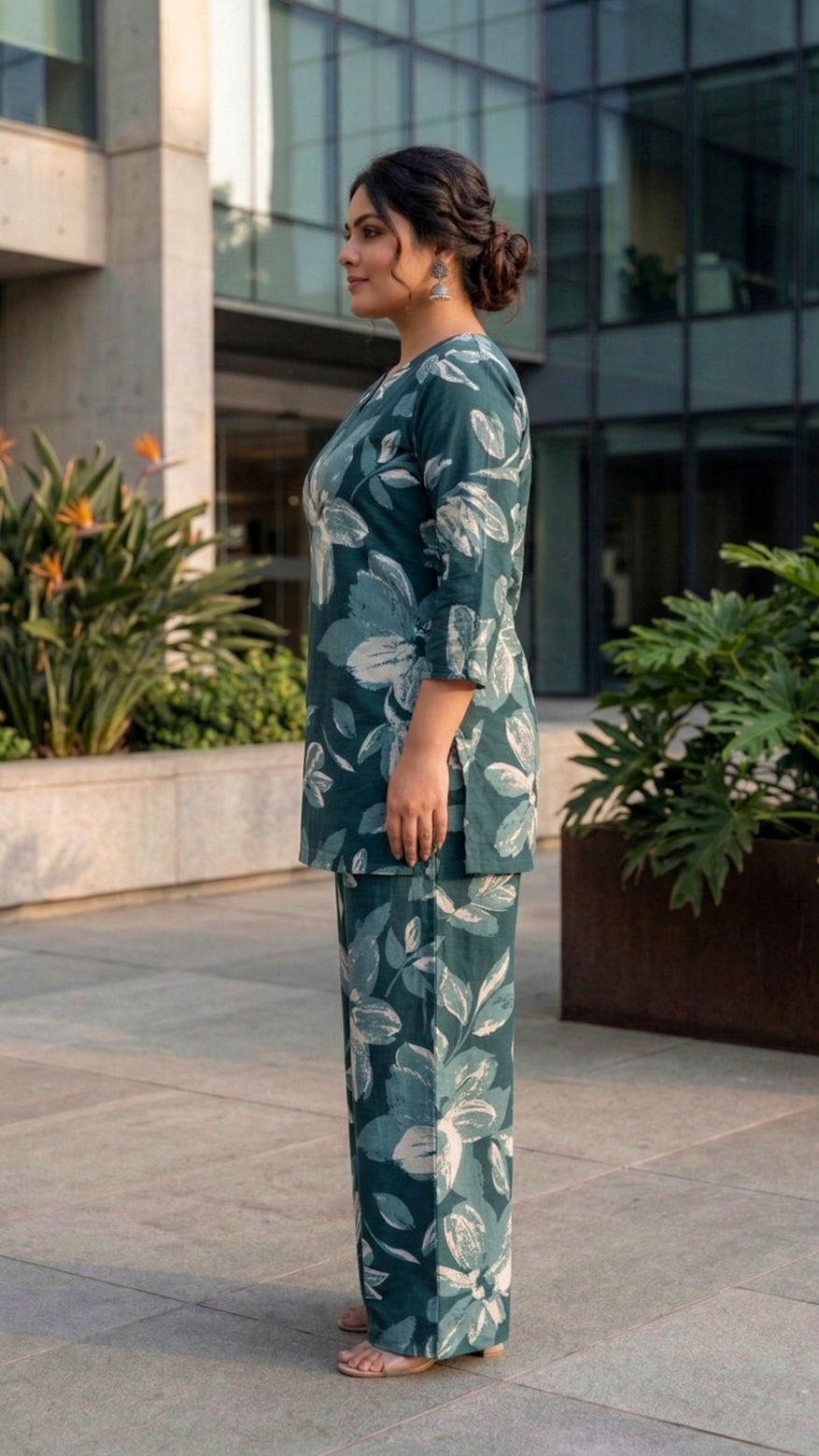 Plus Size Cotton Printed Cord Set – Floral Print Co-ord Set (Green)