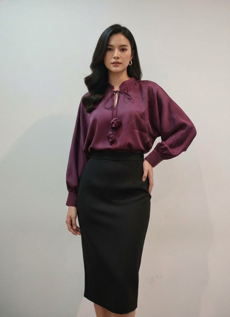 3D Flower Satin Wine Top