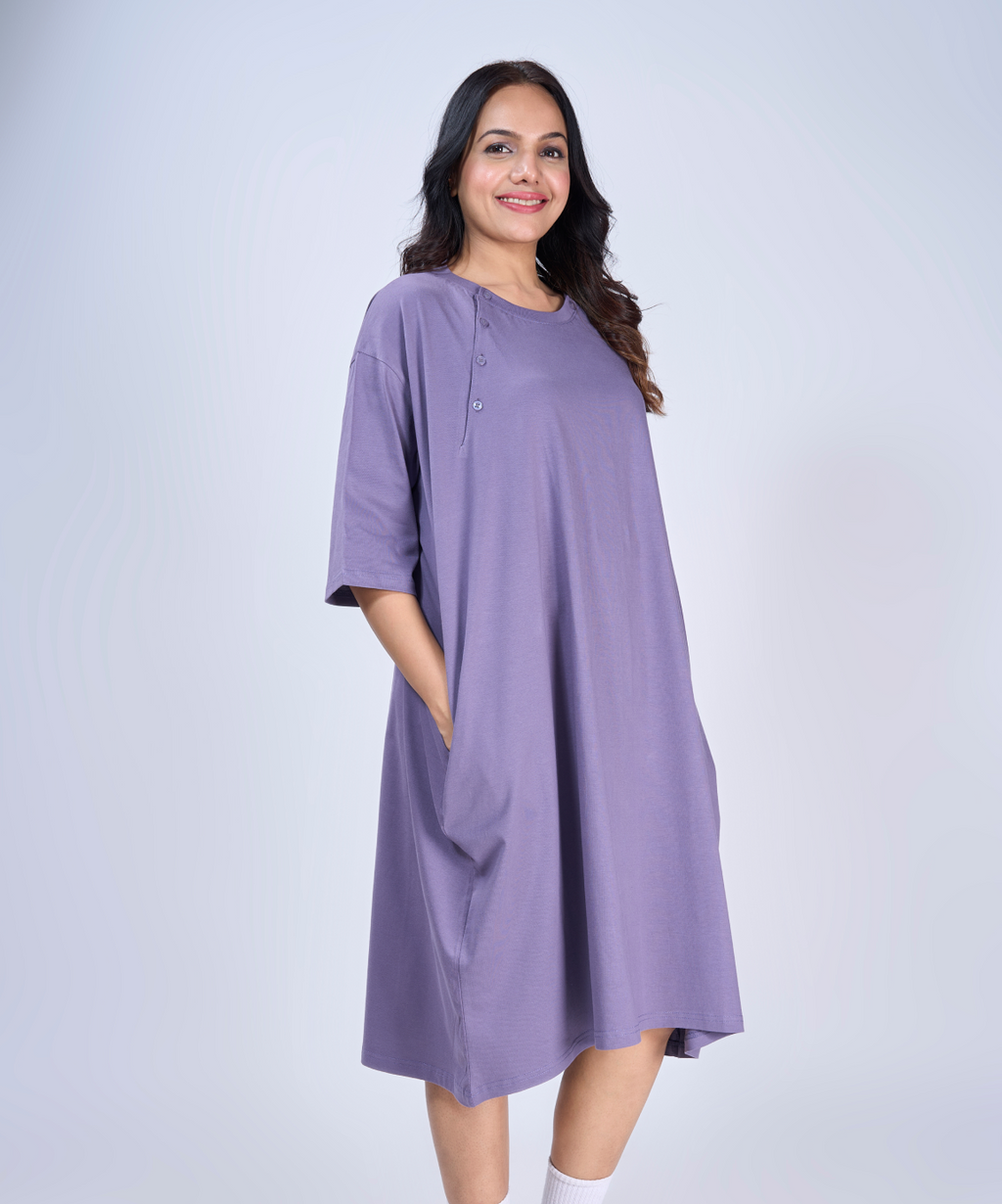 Lilac Feeding Oversized Pocket Tees (With Button)