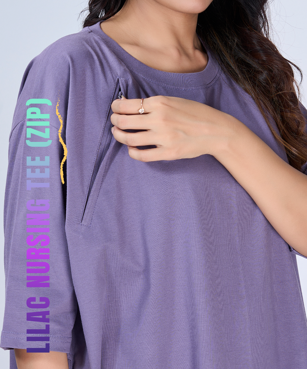 Lilac Feeding Oversized Pocket Tees (With Zip)