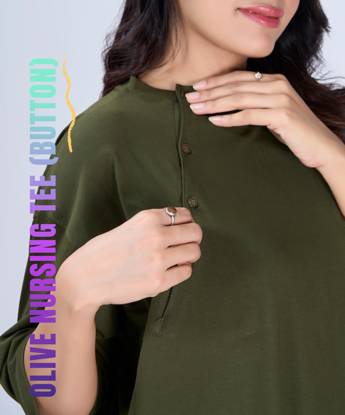 Olive Feeding Oversized Pocket Tees (With Button)
