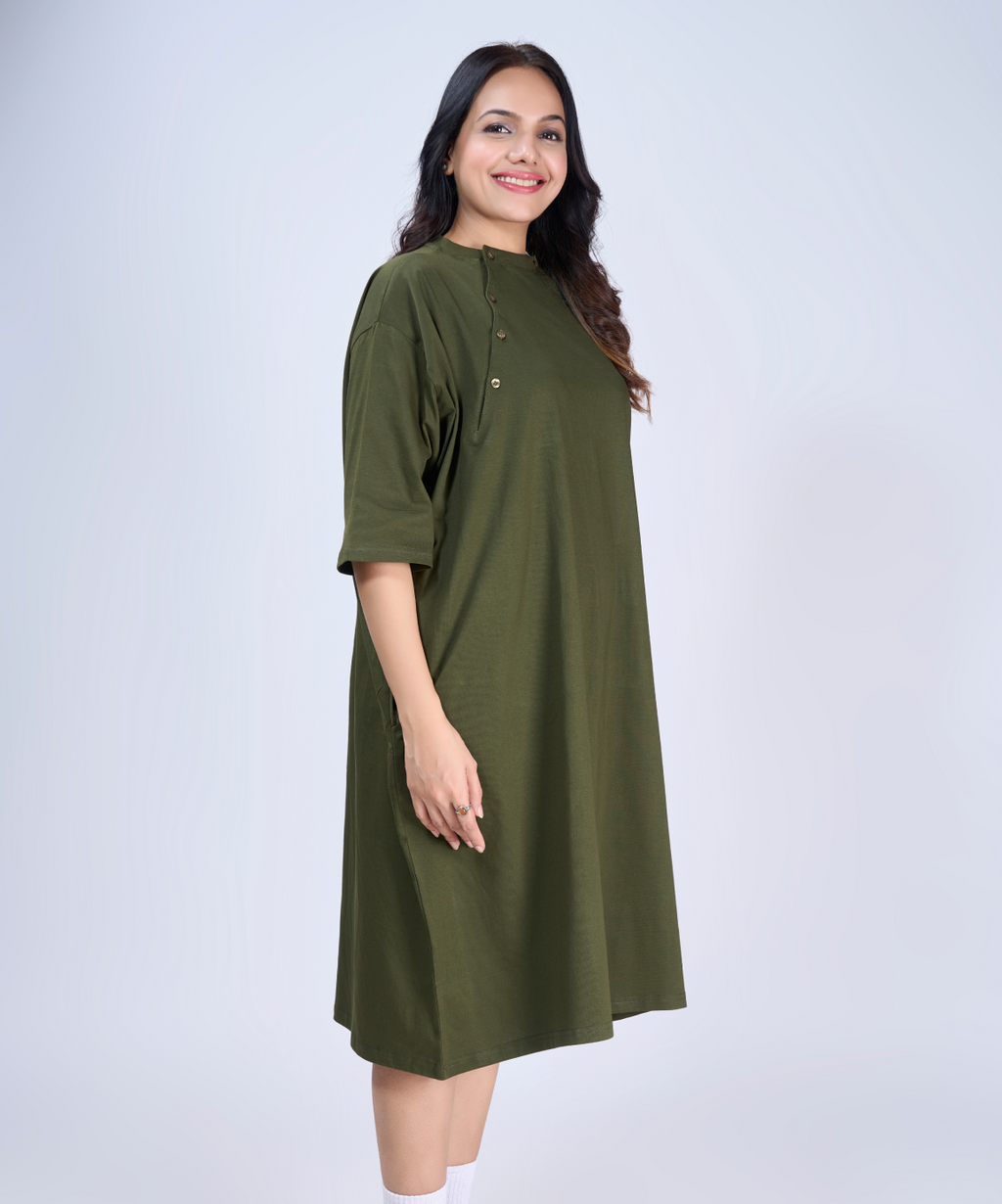 Olive Feeding Oversized Pocket Tees (With Button)