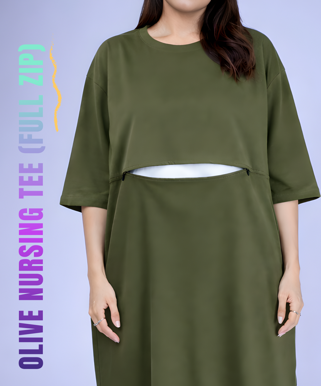 Olive Feeding Oversized Pocket Tees (With Full Zip)