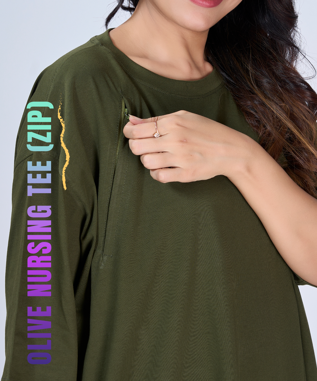 Olive Feeding Oversized Pocket Tees (With Zip)