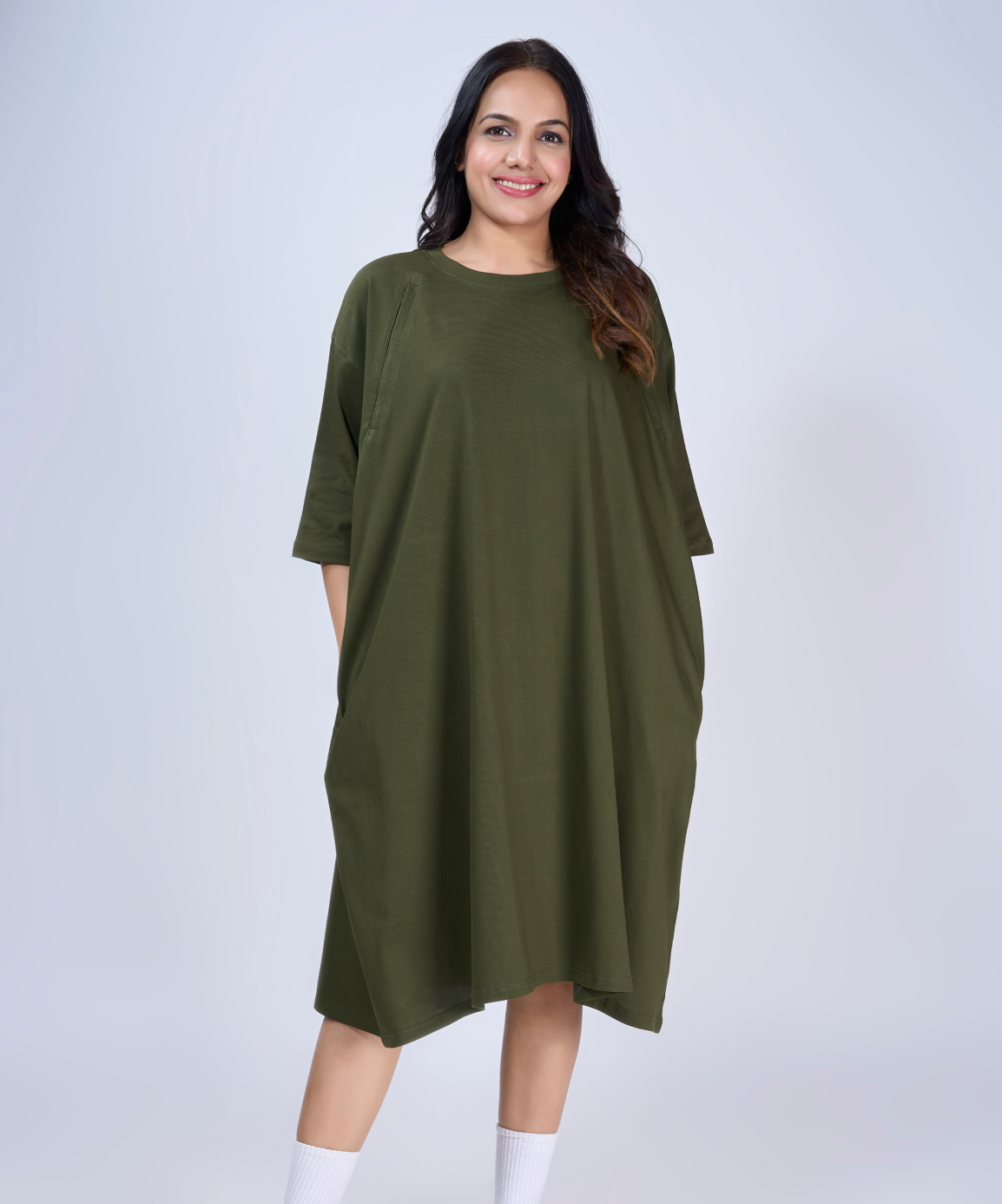 Olive Feeding Oversized Pocket Tees (With Zip)