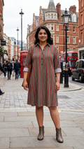 Plus Size Striped Cotton Shirt Dress for Women – Casual Smart Fit Knee Length Dress