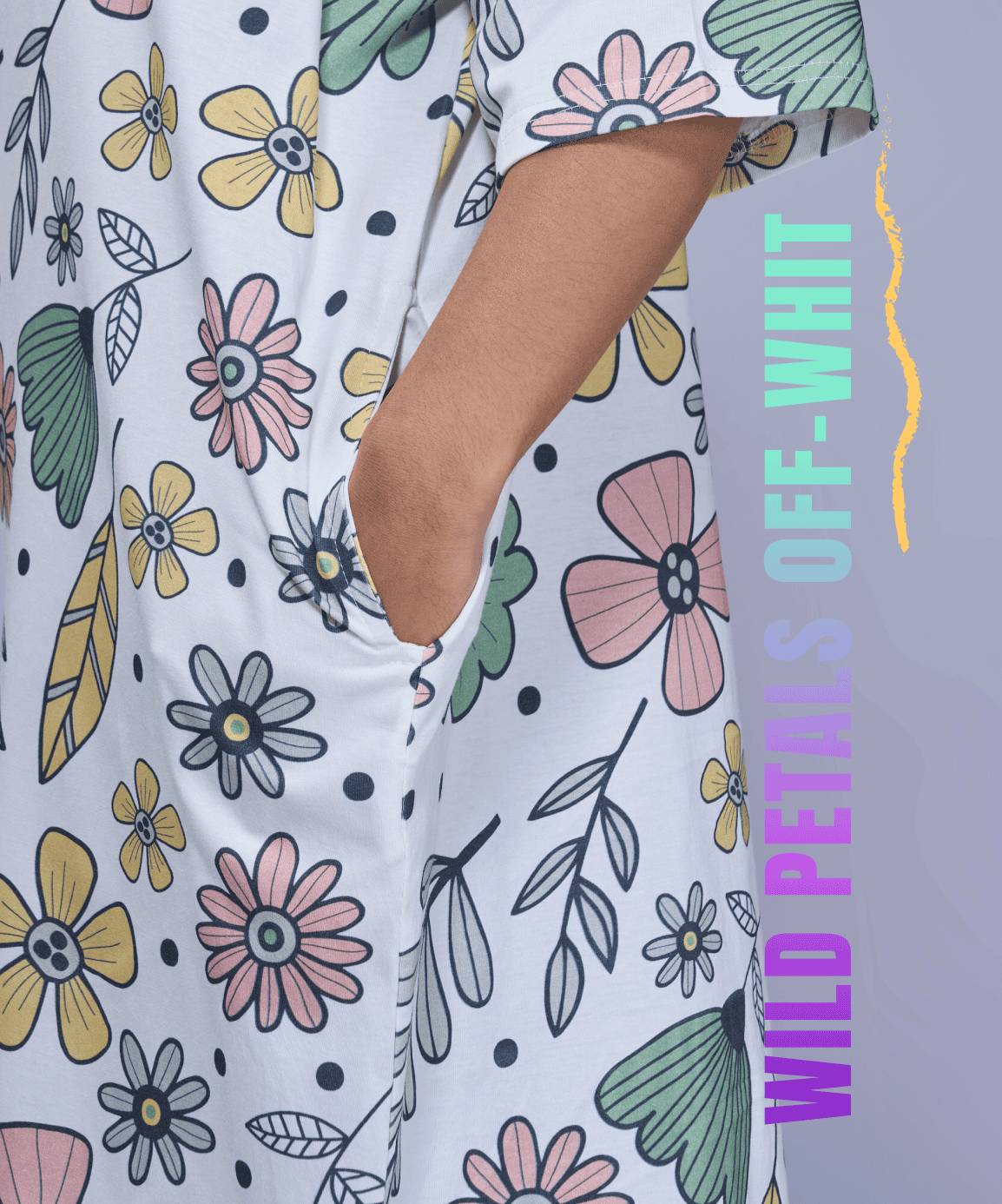 Wild Petals Off-White Oversized Pocket Tee