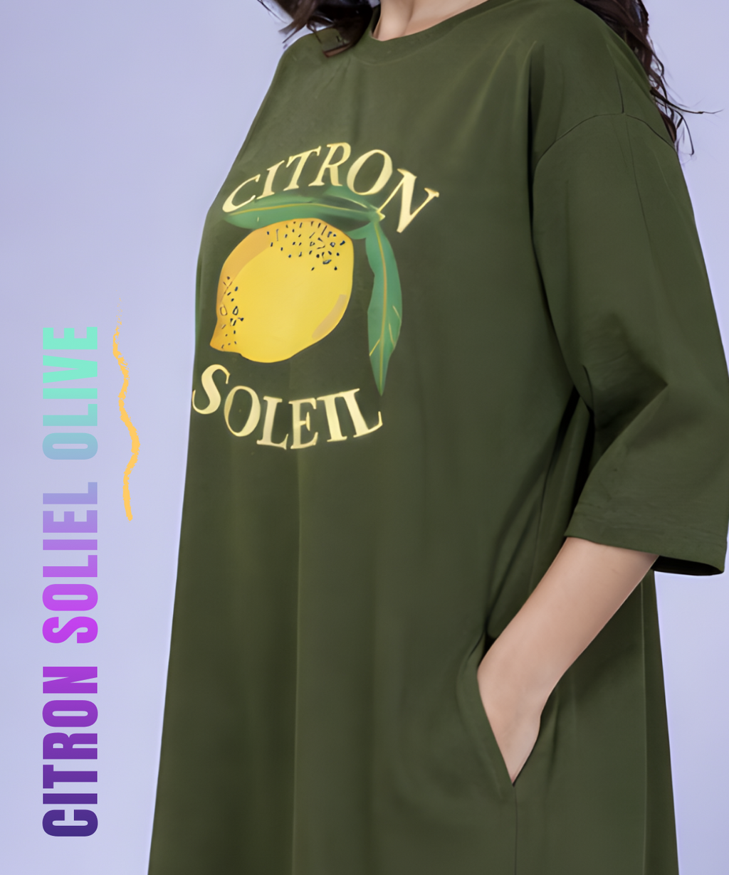 Citron Soleil Olive Oversized Pocket Tee