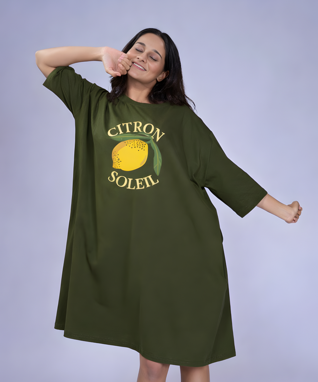 Citron Soleil Olive Oversized Pocket Tee